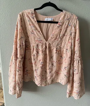 Living My Best Style Pink Lily Eyelet Floral Bell Sleeve Brunch Blouse thumbnail 1
