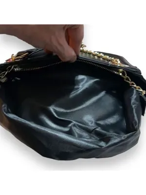 Melie Bianco Geometric Vegan Leather Black Shoulder Bag with gold chains thumbnail 7