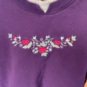 Vintage Cottagecore Purple Floral Crewneck Sweatshirt Grandma Large‎ thumbnail 2