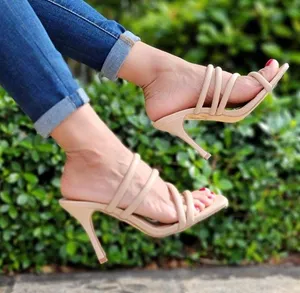 Nude Square Toe Padded Strappy Heel Sandals Tan Size 7.5 thumbnail 1