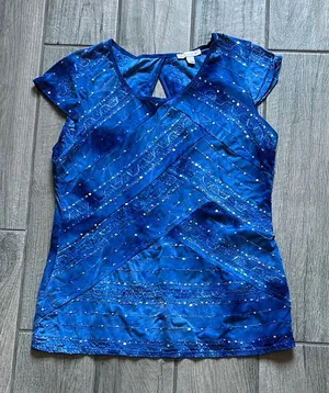 Blue Sequin Fitted Cap Sleeve Top Size L thumbnail 1
