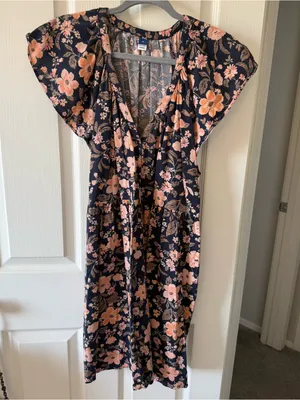 Old Navy Floral Flutter Sleeve Tiered Midi Dress Navy Peach Size XL thumbnail 1