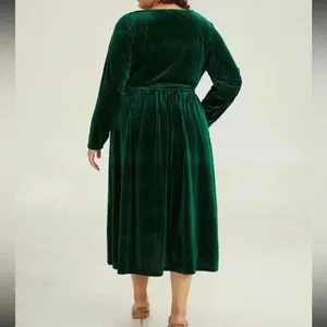 NWT!Dark green rib velvet wrap hem wrap pocket belt dress Size 12 or Large thumbnail 4