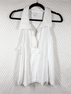 Anthropologie Pilcro White Cotton Blend V Neck Polo Tank Top thumbnail 2