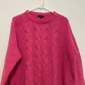 AMERICAN EAGLE AEO AE Chenille Cable Knit Sweater Bright Pink Barbie Oversized L thumbnail 5