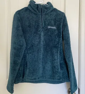 EUC Columbia women’s green‎ teal soft plush textured zip jacket medium thumbnail 1