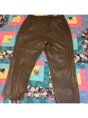 Zara NEW Woman’s XL Faux Leather Drawstring Pants in Brown, Size XL Elastic thumbnail 3