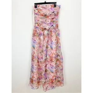 Lulus Kasandra Pink Multi Floral Organza Drop Waist Maxi Dress Formal Small NWT thumbnail 6