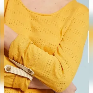 Anthropologie Akemi + Kin sylvie‎ pointelle yellow roll sleeve Size Medium thumbnail 2