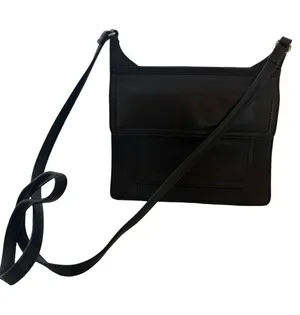 Fossil Black Leather Flap Front Crossbody Bag Long Strap Pocket One Size Women's thumbnail 1
