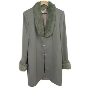 Vintage Caramia Faux Fur Trim Coat Ice Princess Gray Blue Womens 10 Medium thumbnail 1