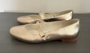 TOMS Mary Jane Bianca 8.5 Gold Metallic Leather Square Toe Ballet Flat Shoes thumbnail 1