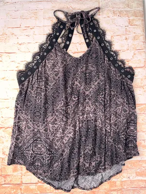 Rock & Republic Halter Lace-Trim Printed Tank Top thumbnail 1