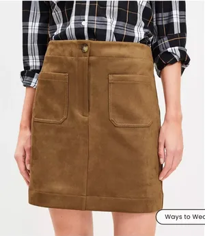 Women's LOFT Brown Suede Skirt Size 16 Toasted Biscotti thumbnail 1