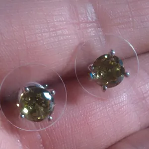 Peridot Color Simulated Diamond Sterling Silver Stud Earrings thumbnail 2