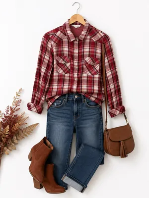Love Stitch Play The Field Burgundy Plaid Button UP Shirt Size M thumbnail 9