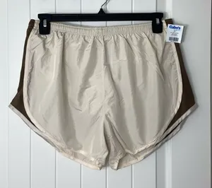 NEW‎ Flex’N women’s tan cream brown lined drawstring pull on athletic shorts XL thumbnail 1