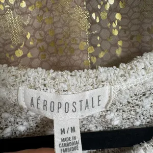 Aeropostale‎ Ivory Metallic Gold Semi Sheer Popcorn Knit Sweater Medium thumbnail 3
