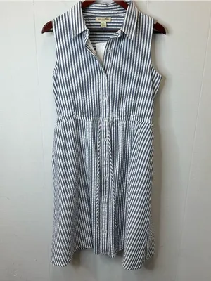 Appleseed's PS Blue and White Striped Sleeveless Midi Shirt Dress thumbnail 3