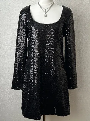 Steve Madden Size L long-sleeve Charity sequin mini dress with a scoop neck thumbnail 3