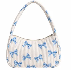 Blue Bow Print Mini Shoulder Bag Y2K Coquette Purse thumbnail 1
