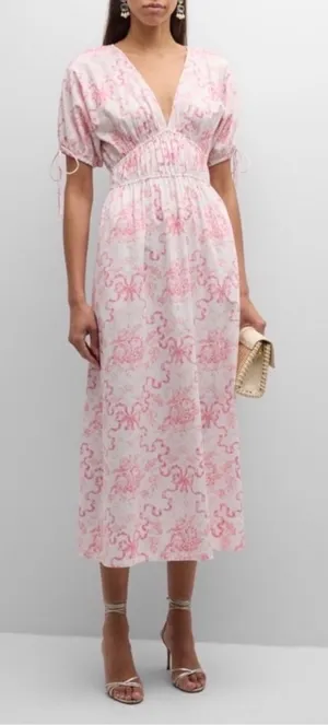 LoveShackFancy‎ Mastey Bow Print Empire Waist Maxi Dress L Easter Cottagecore thumbnail 1