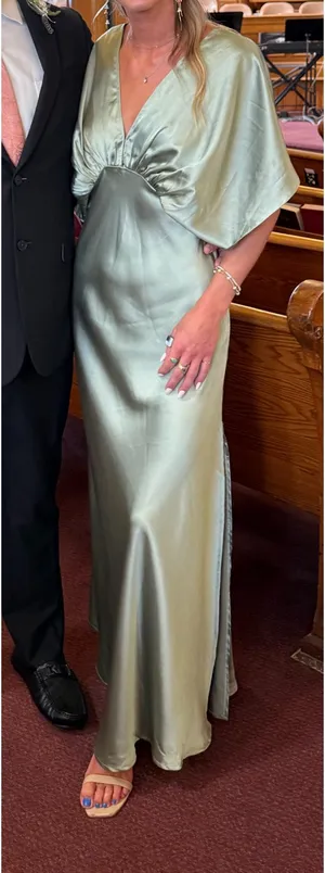 Petal & Pup Ricki Sage Green Satin Maxi Dress XS thumbnail 12