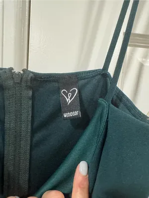 Windsor Dark Green Ruched Spaghetti Strap Mini Dress thumbnail 4