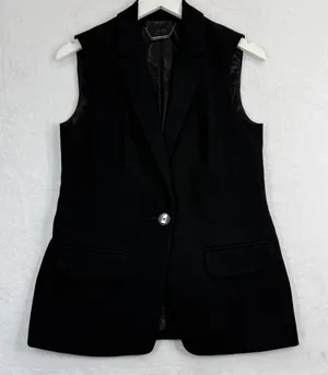Trina Turk Womens Black Sleeveless Blazer Vest‎ Single Button Size 4 137848 thumbnail 1