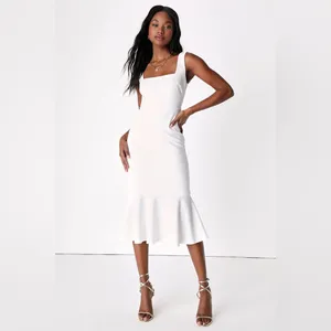 LULU’S Moment Maker White Square Neck Trumpet Midi Dress thumbnail 4
