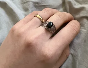 Vintage Silver Onyx Ring Size 6 Black thumbnail 1