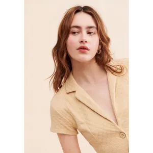 Free People FP Beach Ramona Textured Knit Button‎ Front Romper Tan Beige Large thumbnail 3
