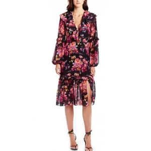 Amanda Uprichard Talulah Midi Dress Evening Blossom Floral Black thumbnail 3