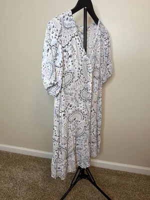 LOFT Paisley Button Front‎ Tiered Mini Dress Size XS thumbnail 5