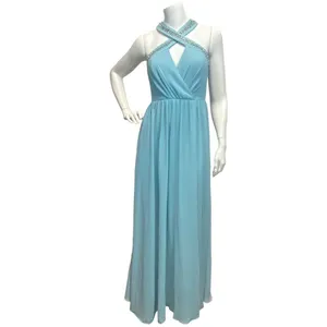 Lulus‎ Women's XS Beaded Twist Front Prom Blue Bridesmaid Chiffon Maxi Dress thumbnail 3