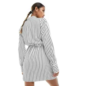 Abercrombie & Fitch White and Black Striped Wrap Mini Dress Size MT thumbnail 3