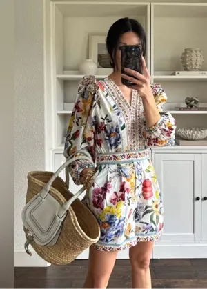 Farm Rio Greek Garden Long Sleeve Plunge Neck Cotton Romper XS thumbnail 9