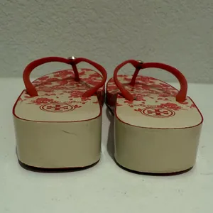 TORY BURCH Thandie Wedge Flip Flops Red Pepper / Issey Fade Floral Sandals 10 thumbnail 7