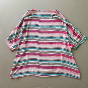 Y2K Era colorful striped oversized sheer dolman sleeve top thumbnail 1