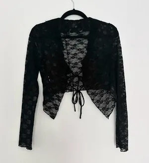 12th Tribe Constance Black Lace Tie Front Top thumbnail 4