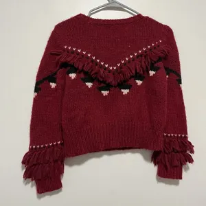 LoveShackFancy Atlas Fringe‎ Crop Red Baby Alpaca Wool Blend Sweater Size Small thumbnail 7