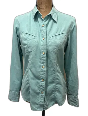 Columbia XCO Turquoise Blue Faux‎ Suede Western Pearl Snap Shirt Womens Medium thumbnail 1