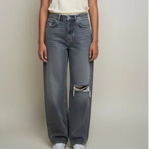 ZARA Wide Leg High Rise Vintage DInspired istressed Cropped Jeans 2 Rinsed Black thumbnail 13