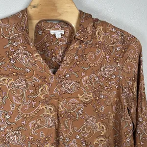 J Jill Womens Size XLTall‎ Brown Paisley Boho Tunic Top Long Sleeve Viscose thumbnail 2