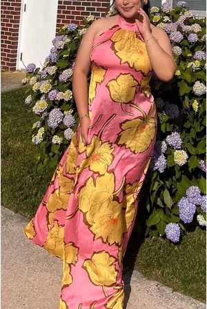 Topshop Silk satin floral pink shabby chic maxi dress prom dress wedding guest Elegant elevated thumbnail 1