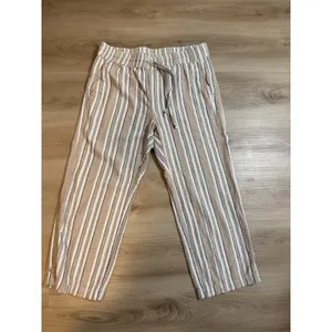 Ann Taylor Factory Pants Tan M Womens Striped Linen Blend Drawstring‎ Casual thumbnail 2
