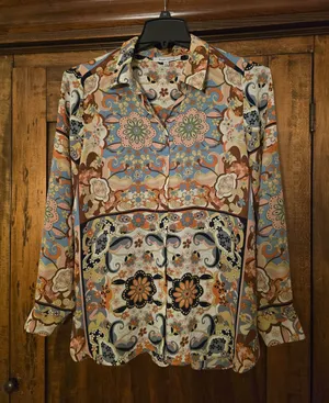 O Rose & Olive Womens Paisley Floral Boho Button-Down Shirt Large thumbnail 1