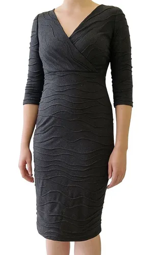Adrianna Papell NWT V-Neck Lined Dress‎ Knee Length Textured Dark Gray Size 14 thumbnail 1