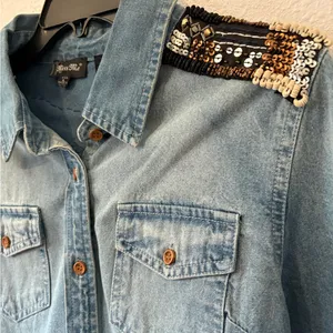 Miss Me Embellished Denim Button Down Shirt thumbnail 3