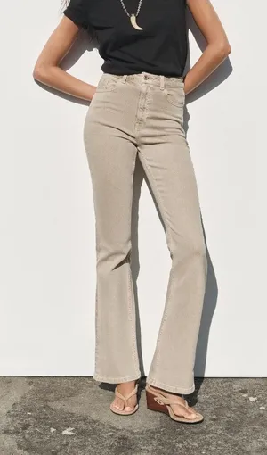 NWOT Zara Khaki High Waisted Straight Leg Pants Neutral Career Casual Womens 6 thumbnail 1